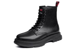 SULEGAO Cow Split Leather Crew Combat Boots Men's Black