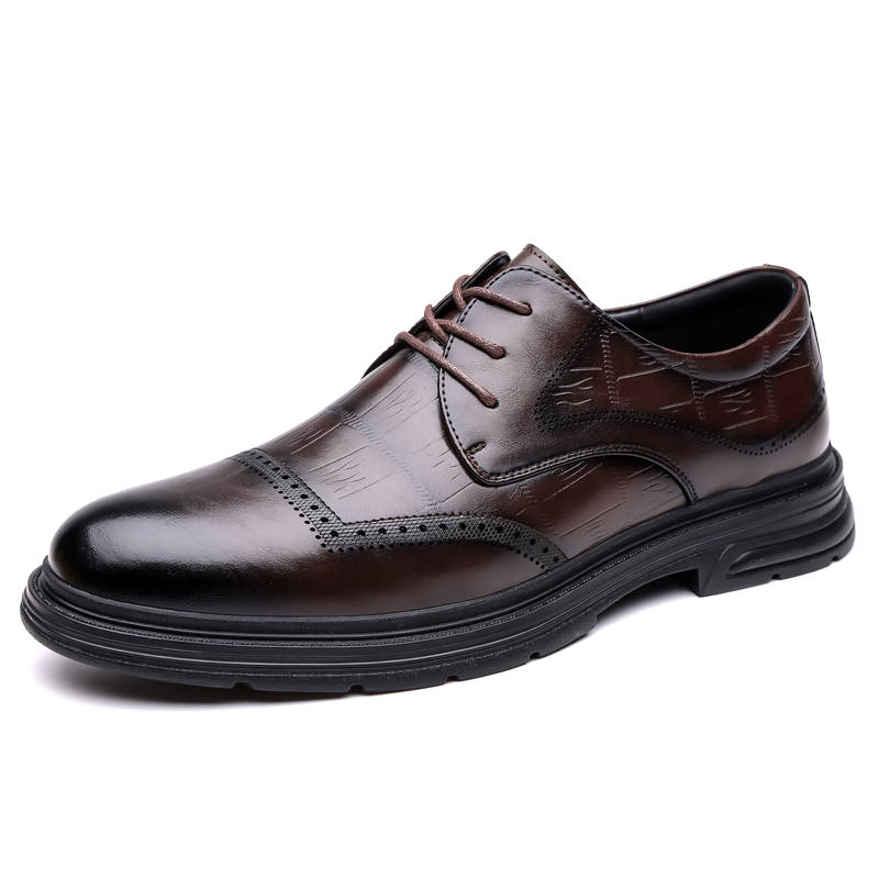 DAOTUSEN Casual Leather Shoes Men's Low Top Brown Black