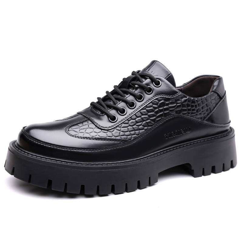 YIMINU Casual Leather Shoes Men's Low Top Black