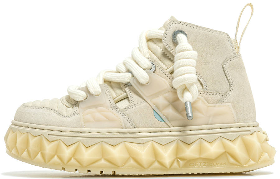 OETZI Ugly Cute Shoes Mid top Skateboard Shoes Unisex Beige Yellow