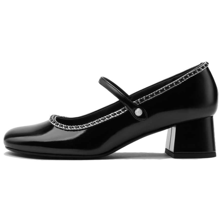 CHARLES&KEITH Small Ck Pu Block Heel Mary Jane Shoes 4.6cm Women's BLACK BOX Black