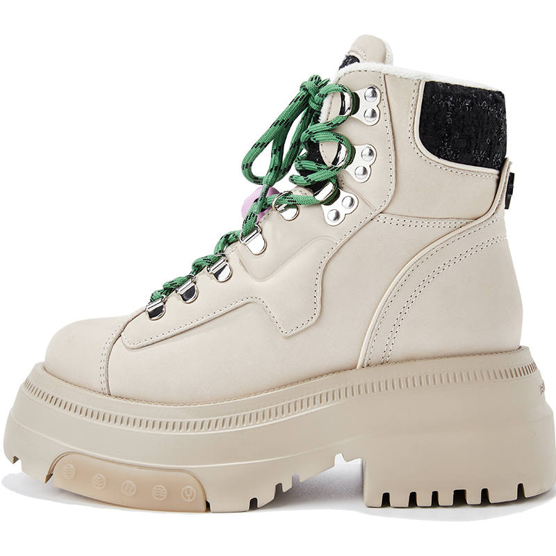BLOCCO5 Cow Leather Short Combat Boots 7cm Women's Beige