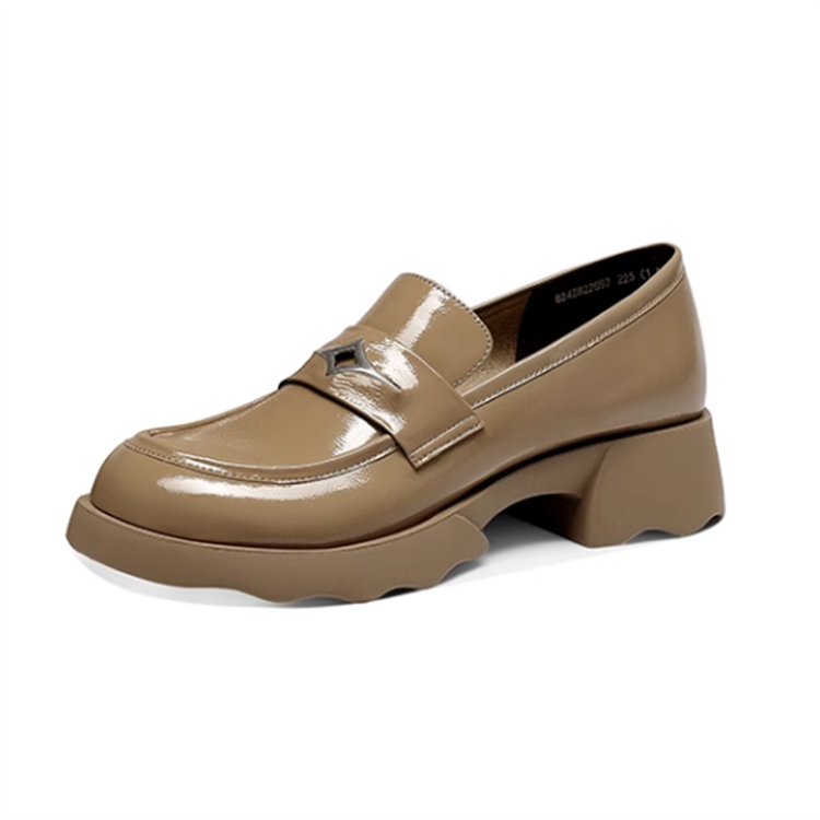 JESSICA SOPHIA Wide Toe Leather Shoes Patent Leather Loafers 3.5cm Women's Black