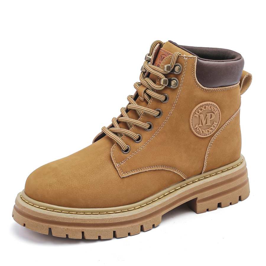 KLAMMKICKS Cow Leather Knee High Combat Boots Unisex Yellow Brown