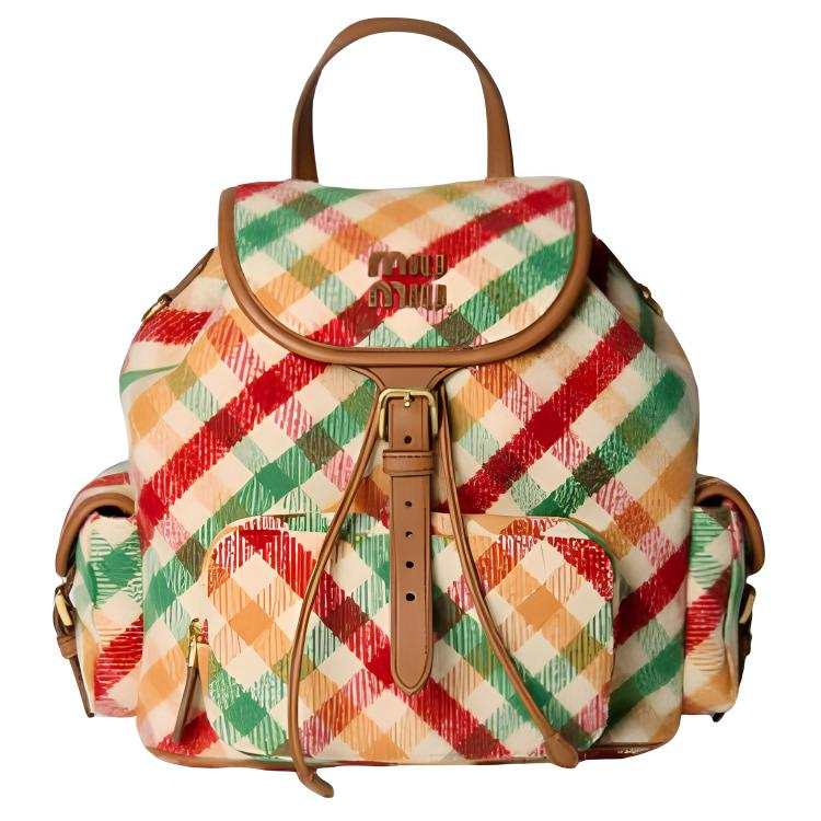 MIU MIU Mixed Materials Backpack Women's Red & Green