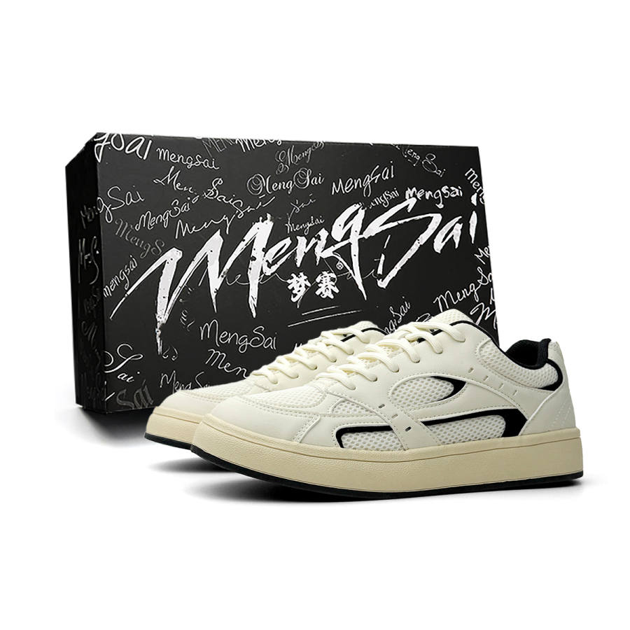 Mengsai Cushioning Abrasion Resistant Cushioning, Wear Resistant Low top Skateboard Shoes Men's Beige Black