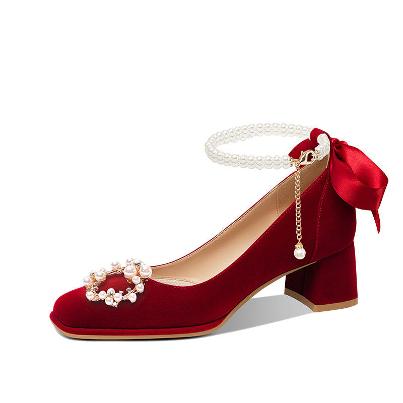 Holy Rose Suede Chunky Heel Commemoration High Heels Women's