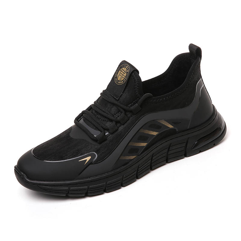 XINNUO Lightweight Soft, Stretch Sole, Fleece Lined Thermal Low top Casual Shoes 4cm Men's Black Gold