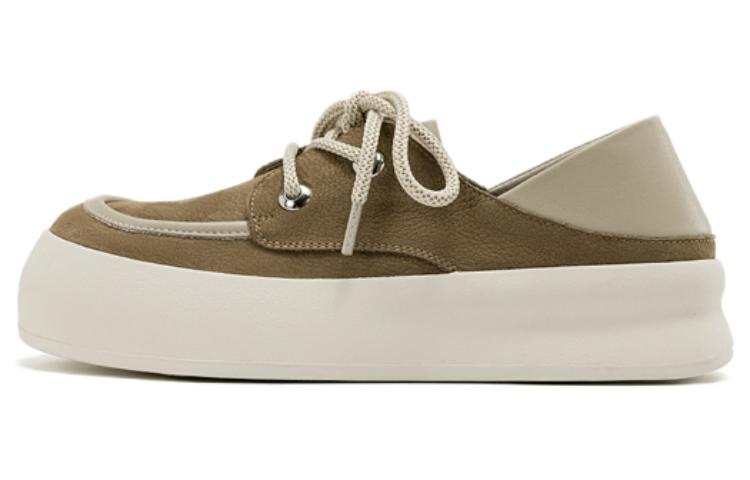 AOKANG Leather Low top Skateboard Shoes Women's Khaki & Apricot