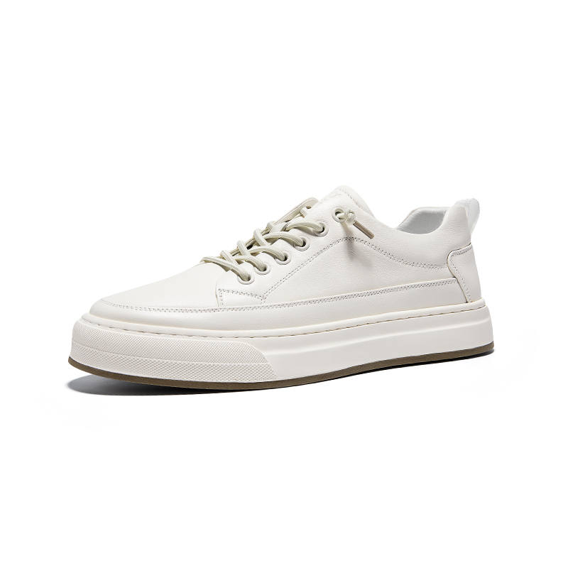Hautton Cow Leather Abrasion Resistant Abrasion Resistant Low top Skateboard Shoes Men's White