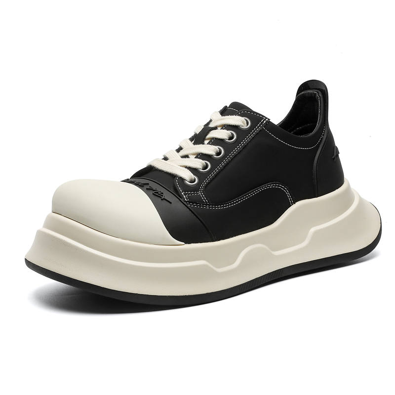 BANGNEY Microfiber Leather Slip Resistant Height Increasing Low top Casual Shoes Unisex Black