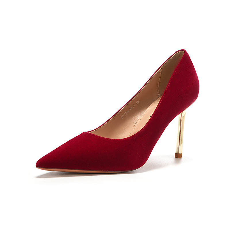 HKCP Suede Slim Heel High Heels Women's Red