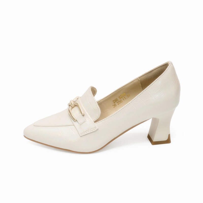 ZHR Top Grain Cow Leather Chunky Heel High Heels 6CM Women's
