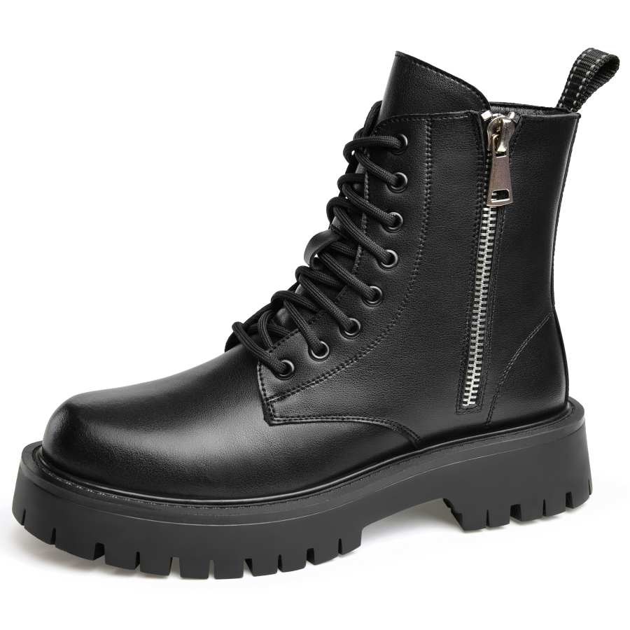 G5 G5 Cow Split Leather Short Mid Calf Combat Boots Men's Black