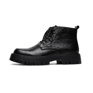 SHUILIXING Microfiber Leather Short Mid Calf Combat Boots Men's