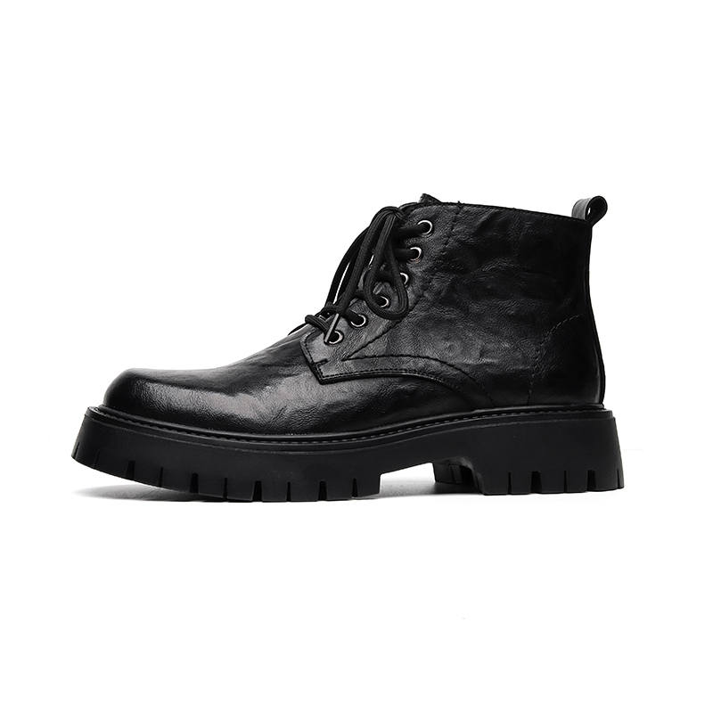 SHUILIXING Microfiber Leather Short Mid Calf Combat Boots Men's