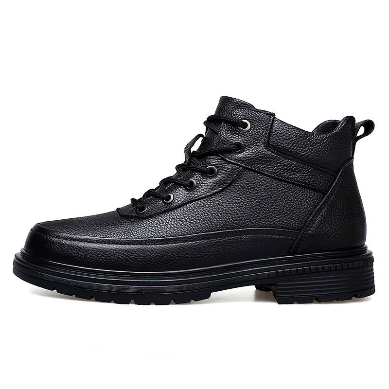 GONGNIULEITING Top Grain Cow Leather Short Combat Boots Men's Black