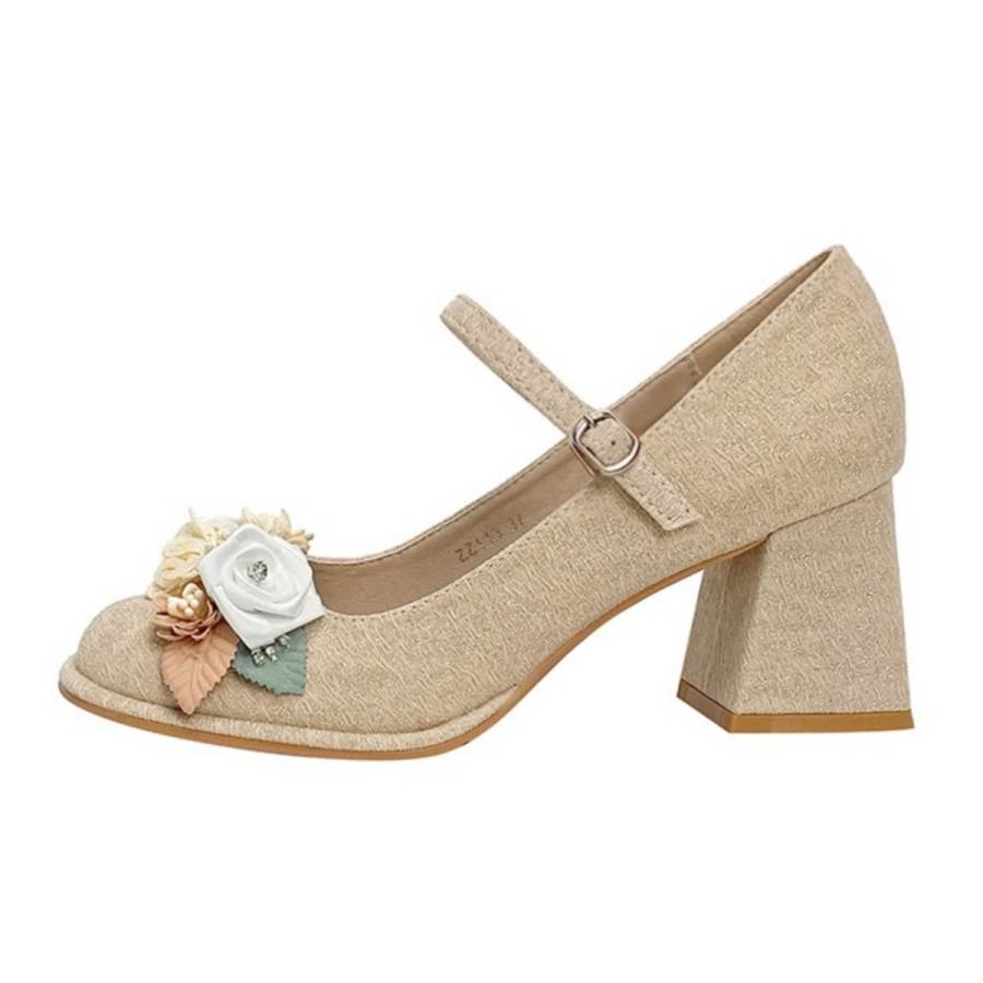 CPXO Synthetic Leather Chunky Heel Mary Jane Shoes Women's Champagne
