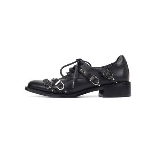 Asthershop Top Grain Cow Leather Casual Shoes Women's Black