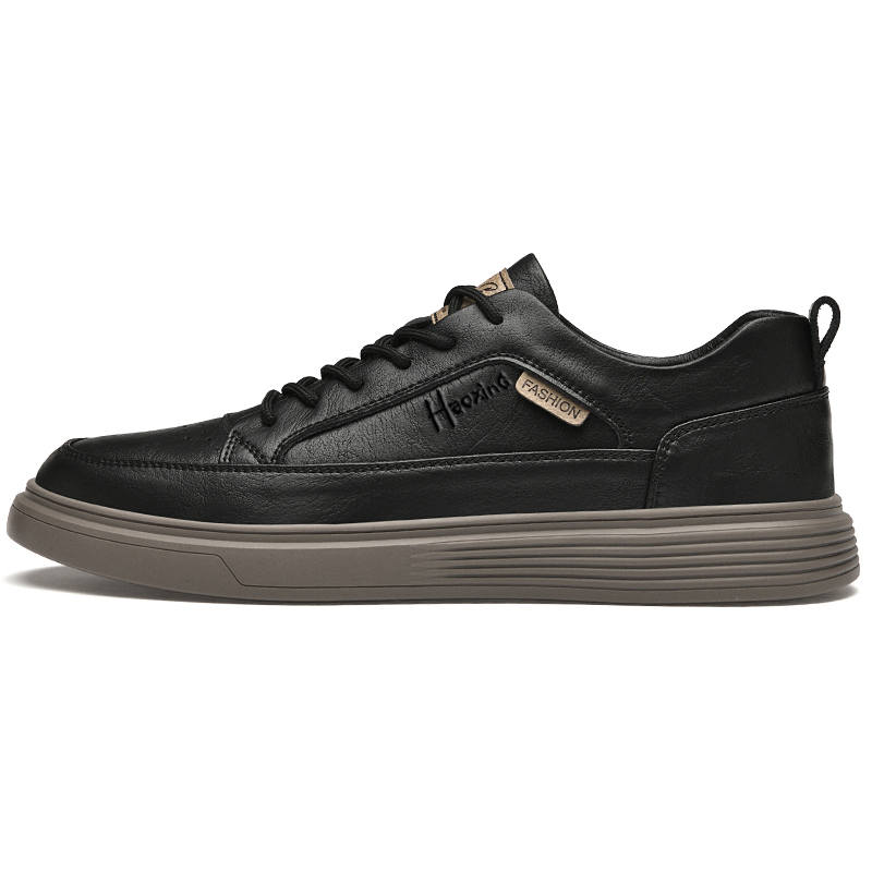 HAOXING Cow Split Leather Low top Skateboard Shoes Men's Black