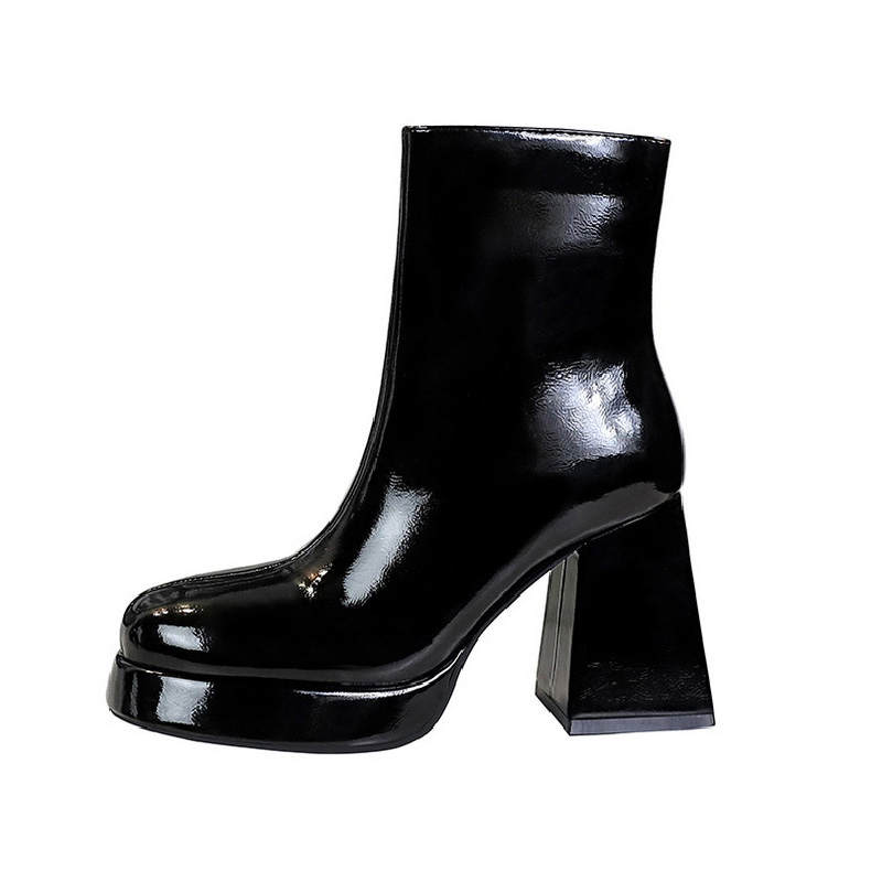 BIGTREE BIGTREE Patent Leather Ankle Boots Women's Black