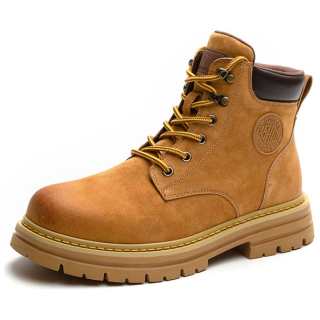 ACEMICKY Top Grain Pig Leather Short Combat Boots 5cm Men's Yellow