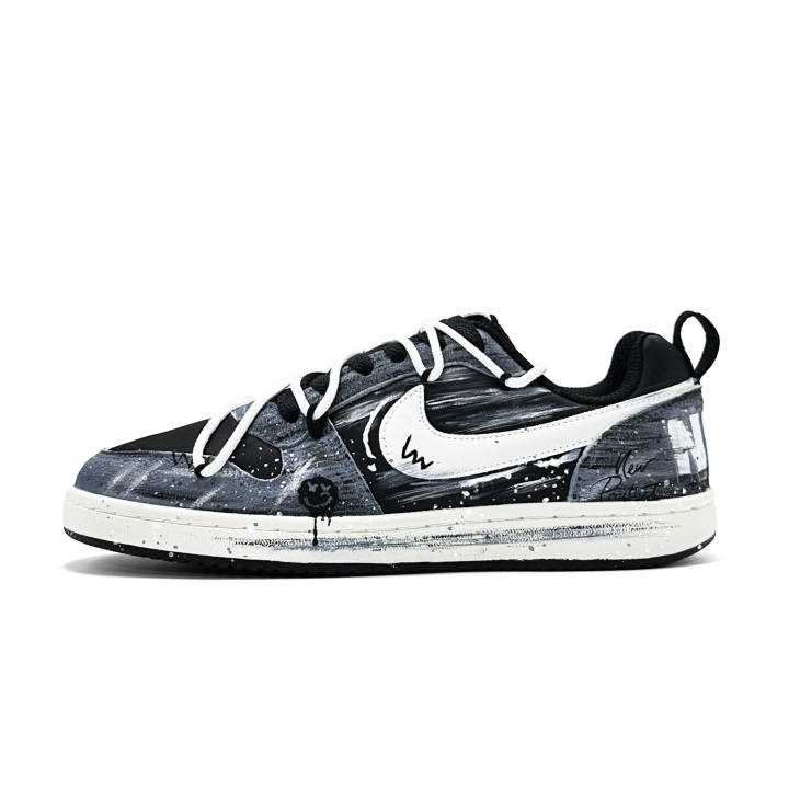 Nike Nike Court Borough Graffiti Storm, Goth Style Abrasion Resistant Low top Skateboard Shoes Unisex Blue Gray