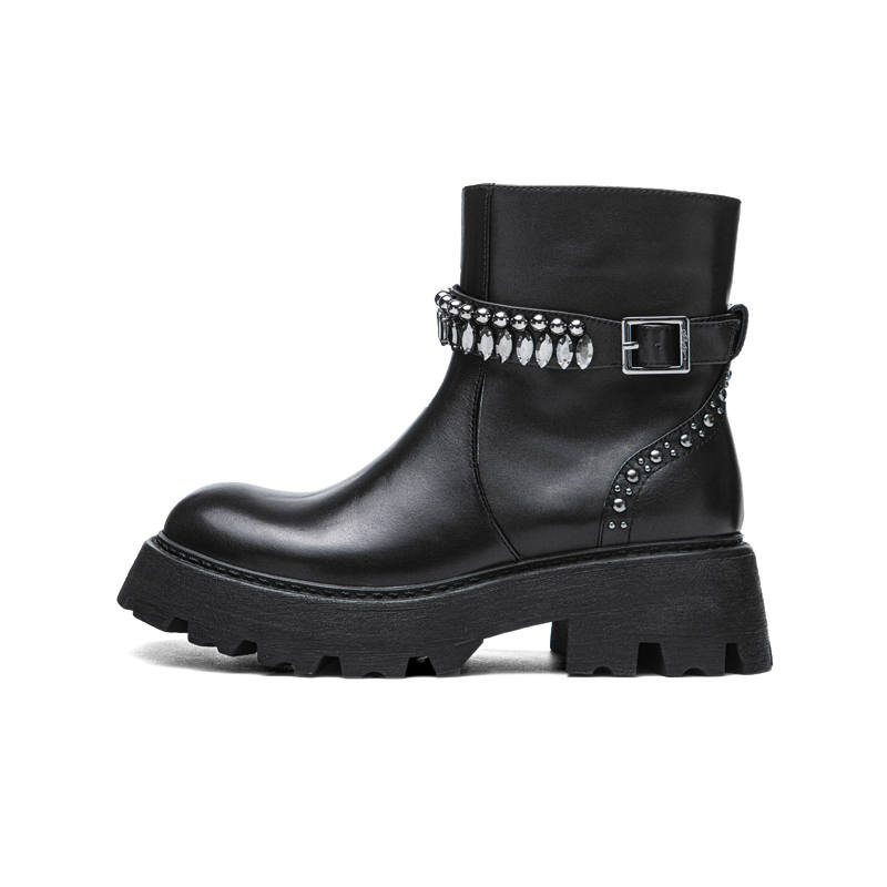 Ed Hardy ACC Leather Ankle Boots Women's Black