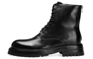 BOSSSUNWEN Short Mid Calf Combat Boots Men's Black