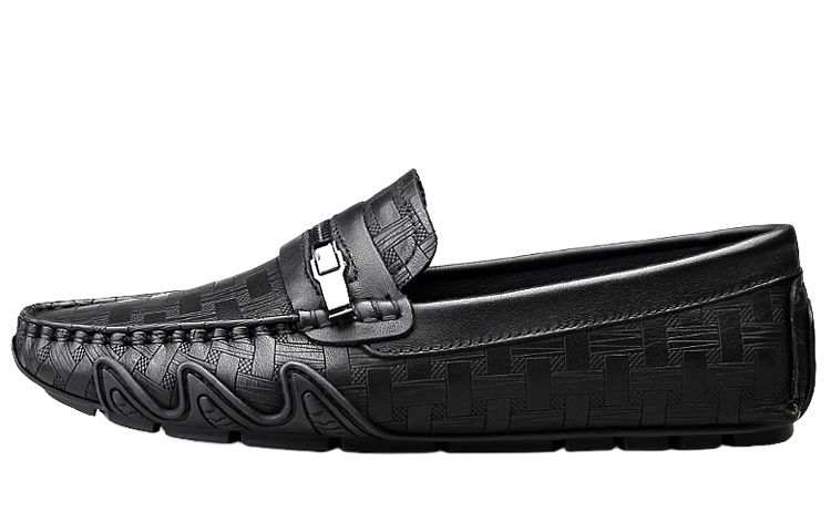 DCK Top Grain Cow Leather Slip on Loafers Casual Shoes Men's Black
