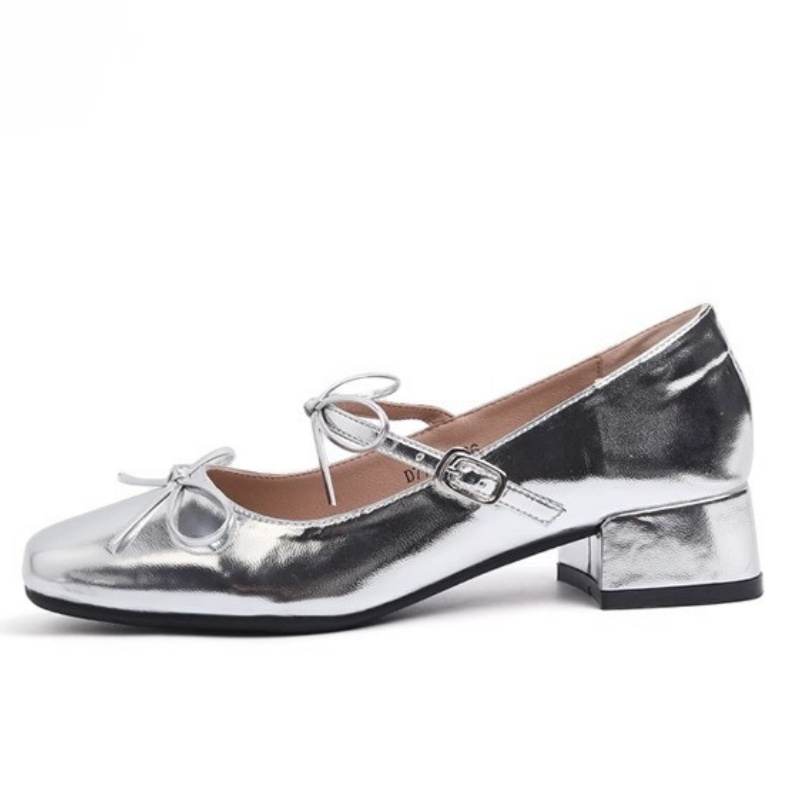 Aimilian Pu Chunky Heel Mary Jane Shoes Women's Silver