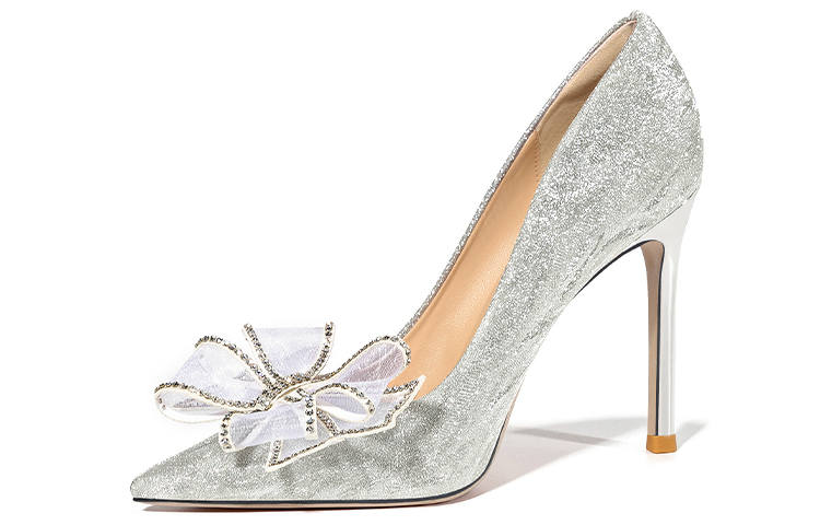 Lily Wei Heart Fluttering Pu Slim Heel Elegant High Heels Women's Silver