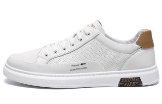 TRUMPPIPE Leather Low top Skateboard Shoes Men's White
