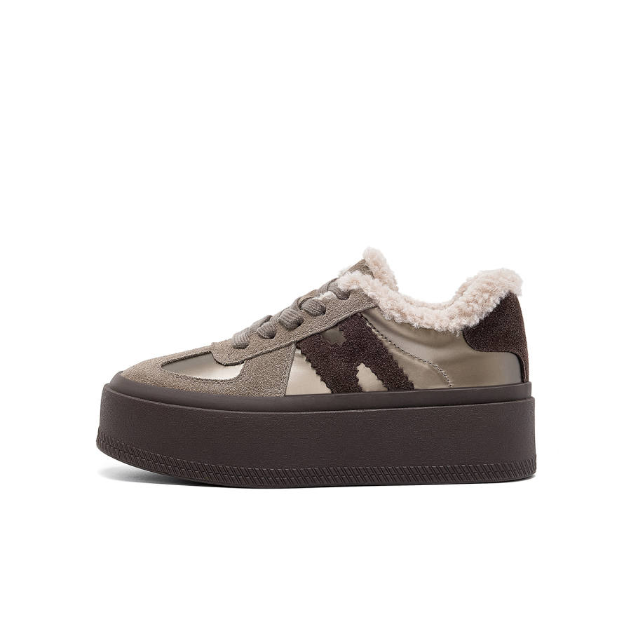 ELLE ELLE Fleece Lined Thermal German Army Trainers, Comfortable And Versatile, Platform Height Increasing, Lightweight