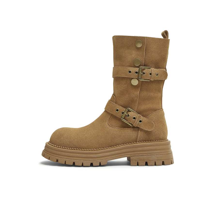 Teenmix Butterfly Tree Cow Split Leather Ankle Boots 5CM Women's