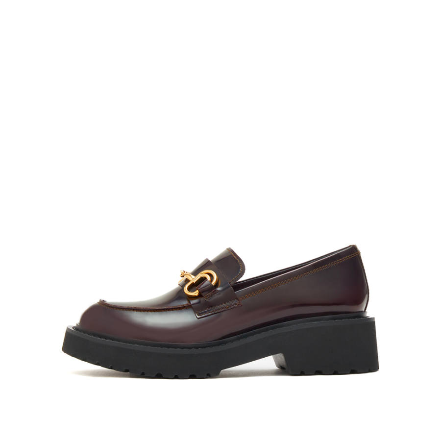 Staccato Red Wine Jazz Cow Leather Loafers 4cm Women's