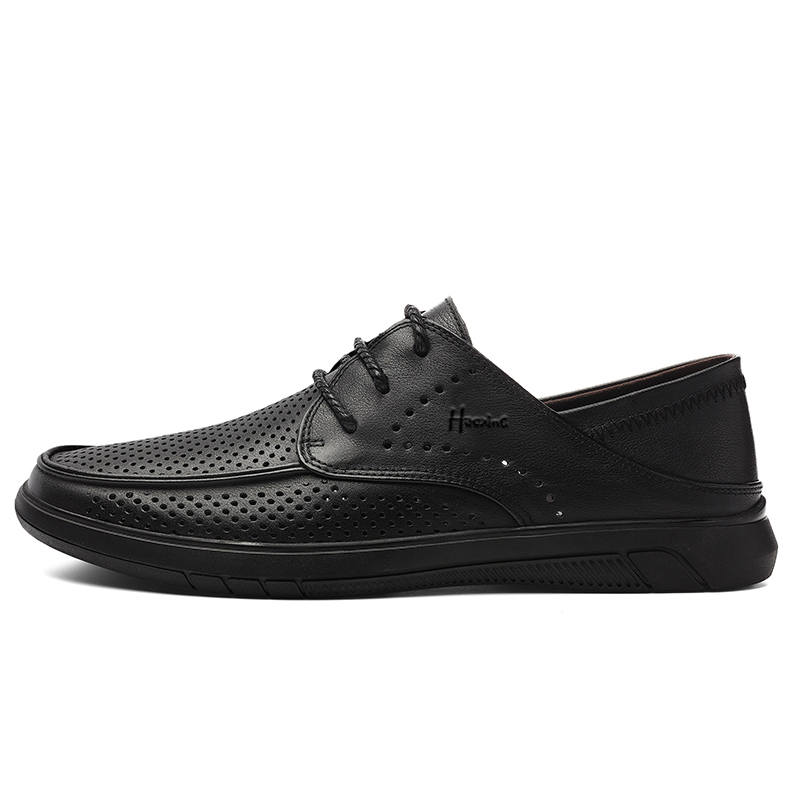 HAOXING Top Grain Cow Leather Casual Shoes Men's Black