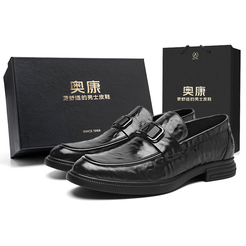 AOKANG Casual Leather Shoes Men's Low Top Black