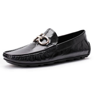 Brounvanm Top Grain Cow Leather Casual Shoes Men's Black