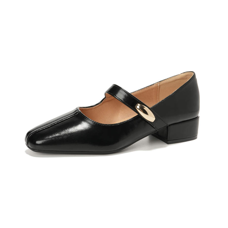 QITUMAUL Microfiber Leather Chunky Heel Mary Jane Shoes Women's