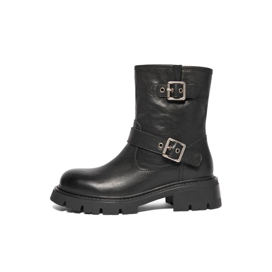 BELLE Top Grain Cow Leather Ankle Boots 5CM Women's Black Brown