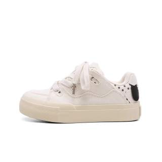Kalinsd Microfiber Leather Low top Skateboard Shoes Women's White
