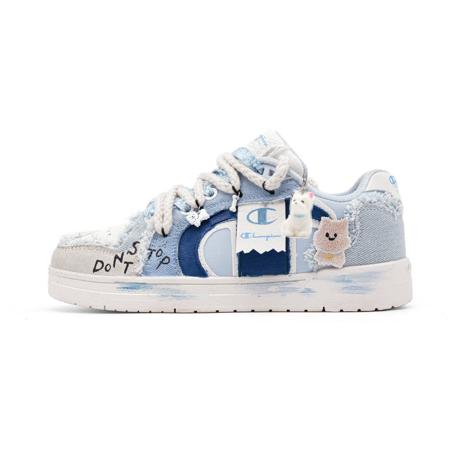 Champion Cute Dog Party Low top Skateboard Shoes Unisex Blue Gray