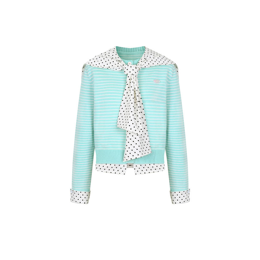 Umoumo Knitwear Women's Green Crew Neck Moderate Cardigan