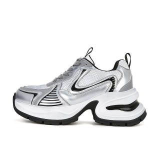 XUANBAHUI Chunky Sneakers Women's Low Top Silver/Black
