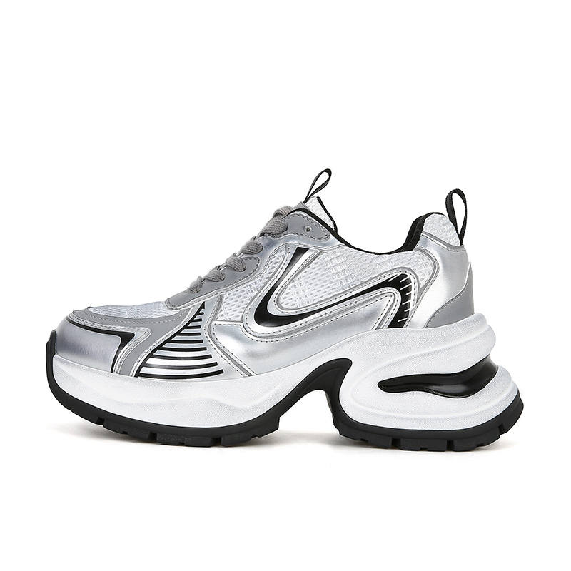XUANBAHUI Chunky Sneakers Women's Low Top Silver/Black