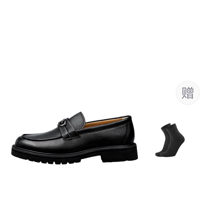 GOLDLION Top Grain Cow Leather Men's Casual Shoes Men's Black