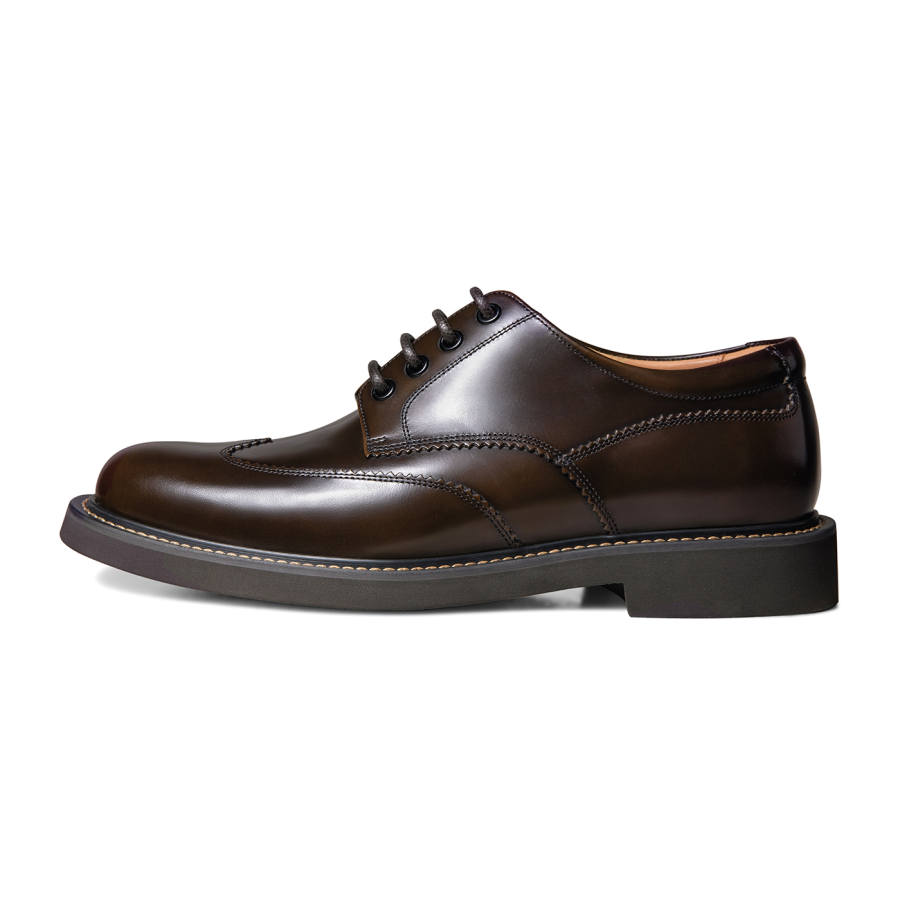 THOM WILLS British Business Calfskin Casual Derby Shoes Old Money Style Dress Shoes Men's Dark Brown