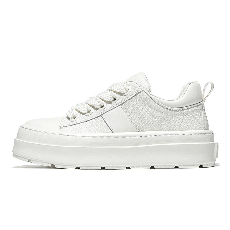 MOERBAI Panda Cow Split Leather Height Increasing Height Increasing Low top Skateboard Shoes Men's White