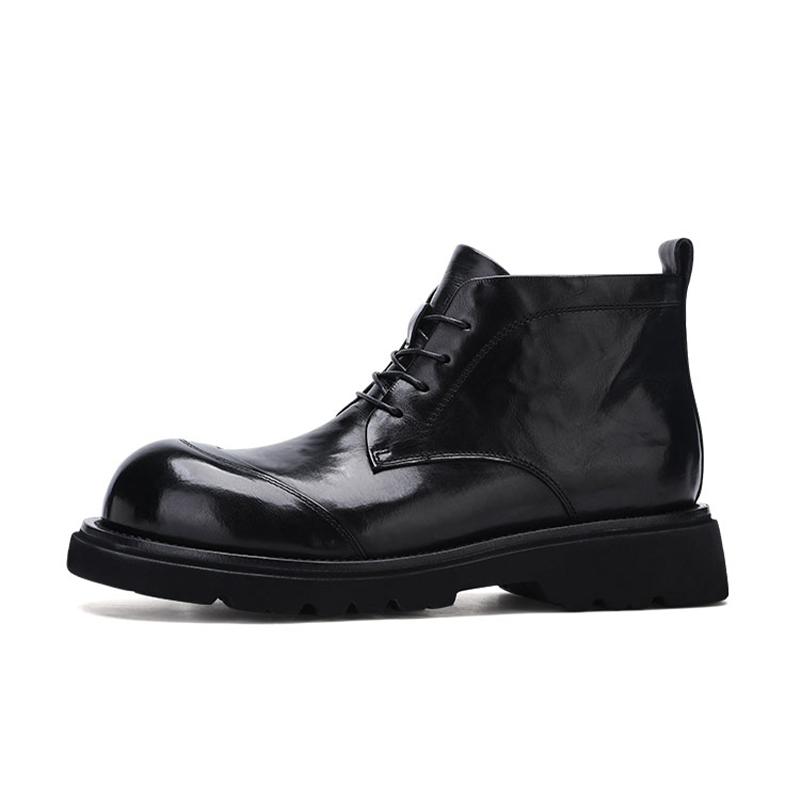 U7 U7 Top Grain Cow Leather Short Combat Boots Men's Black